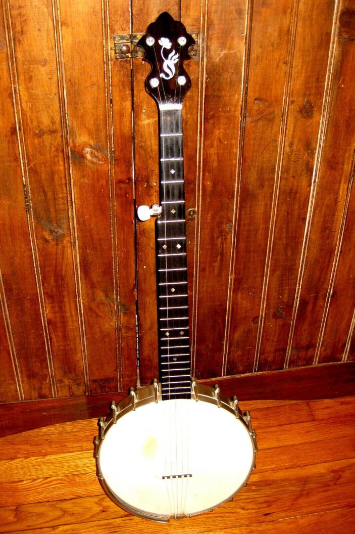 Vintage 1800's 5-string Banjo: Fancy Inlay, Carved Heel, Planetary Tuners