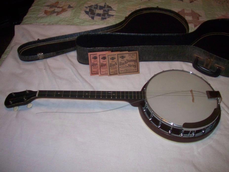 OLDER USED GRETSCH FOUR STRING TENOR BANJO WITH CARDBOARD CASE - NEEDS SOME TLC