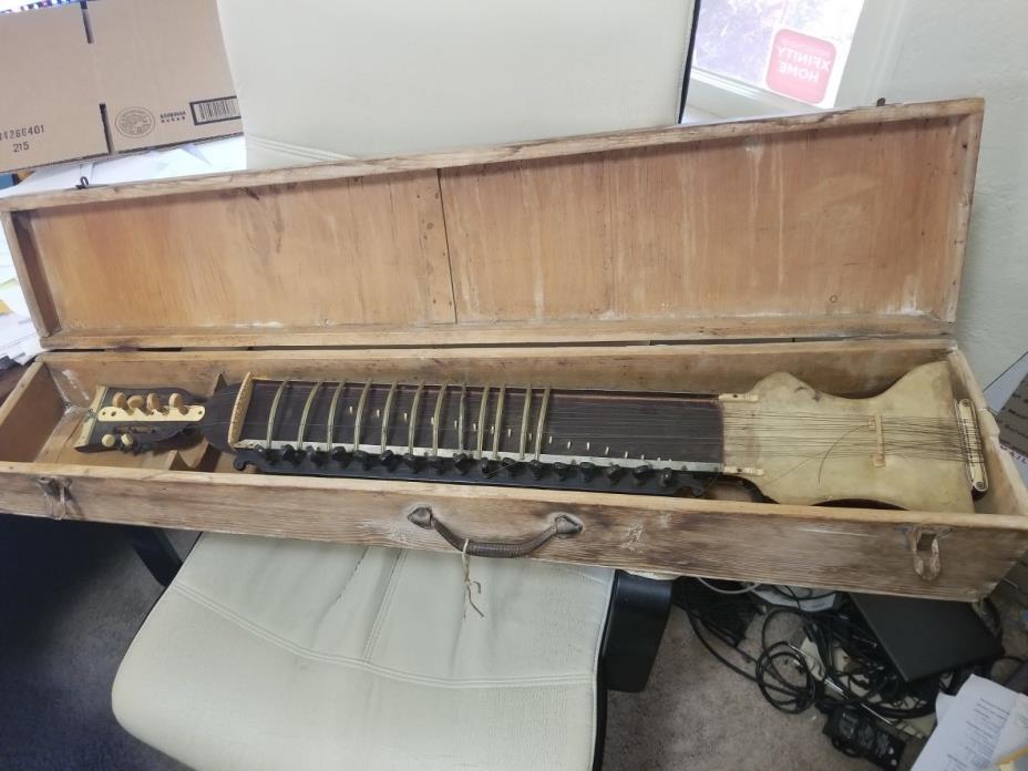 Old Antique Indian Music Instrument Dilruba String Esraj Sitar Guitar With Box