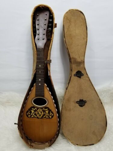 VINTAGE RARE MANDOLIN ORIGINAL PARTS AND ANTIQUE CASE.