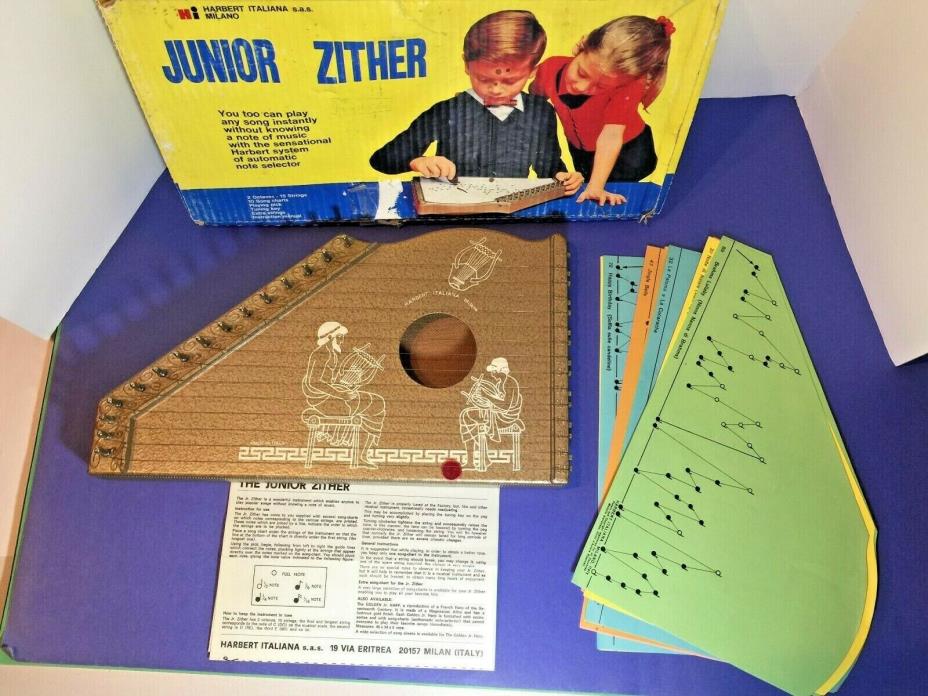Vintage Junior Zither Harbert Italiana Good Condition Original Box w/ Sheets