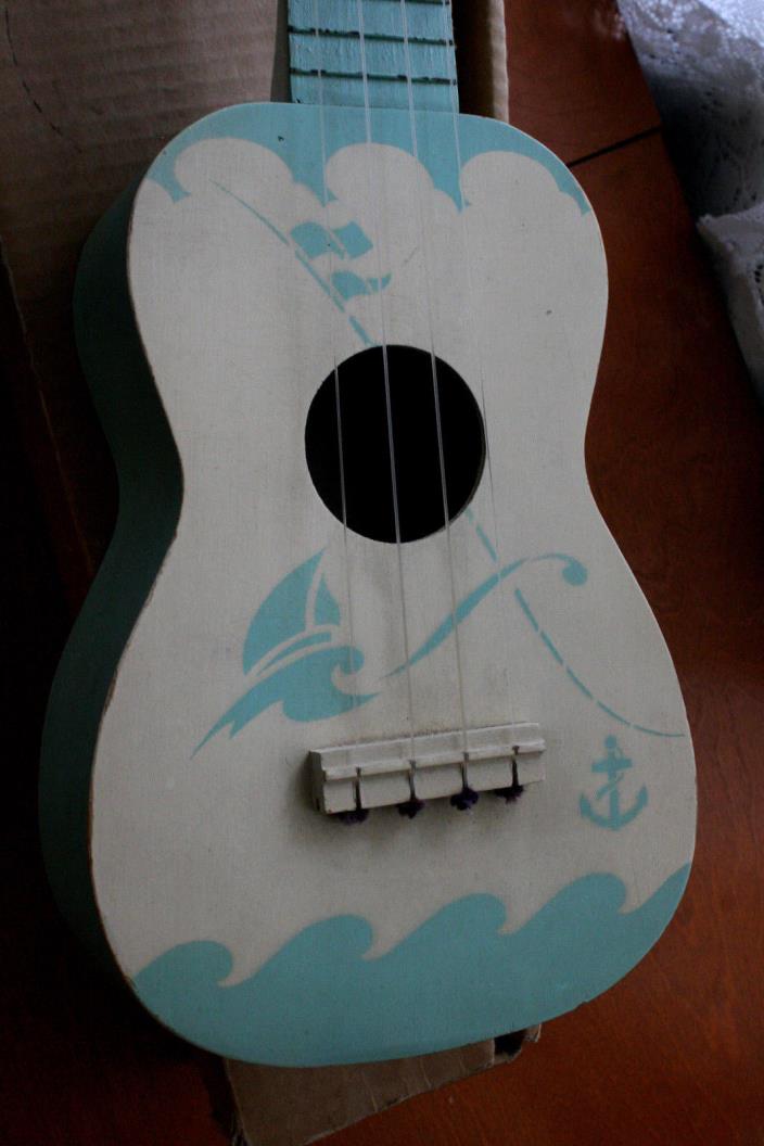 Vintage Regal Soprano Ukulele turquoise & white, .Rare!! Nautical theme! Cool!