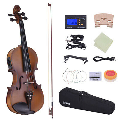 ammoon Full Size 4/4 Acoustic Electric Violin Fiddle Solid Wood Body Ebony F4E5
