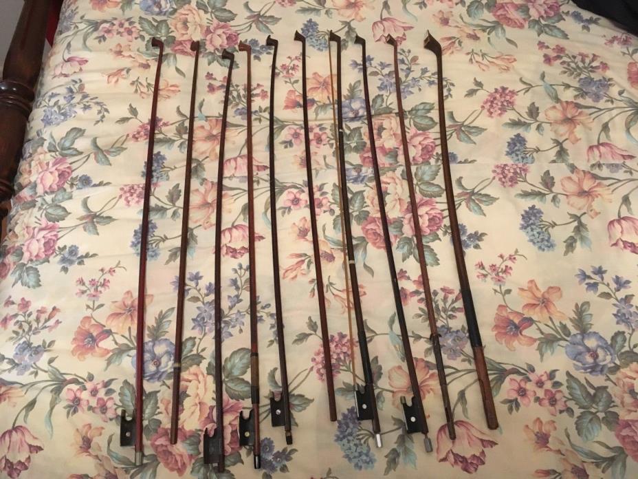 VIOLIN BOW JOB LOT-NINE 4/4 VIOLIN BOWS+ ONE 4/4 BASS BOW