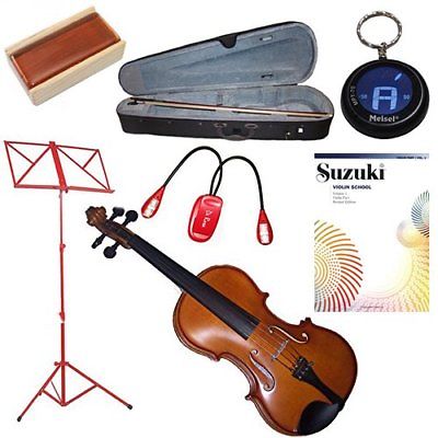 Beginner Violin Package 1/4 5 7 Yr Old W Music Stand RED Light Rosin Meisel Keyc