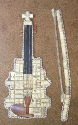 Wine Cork Violin & Bow Full Sized Real Violin Parts Gag Gift Folk Art 24” Hangs