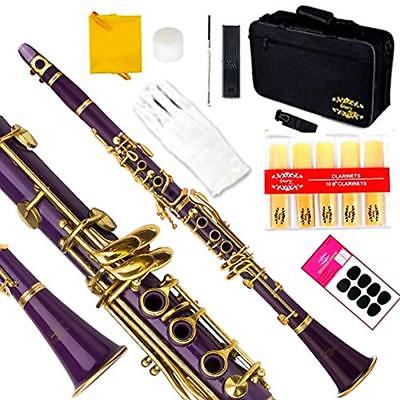Glory Purple/Gold Keys B Bb Flat Clarinet With Second Barrel, 11reeds,8 Pads To