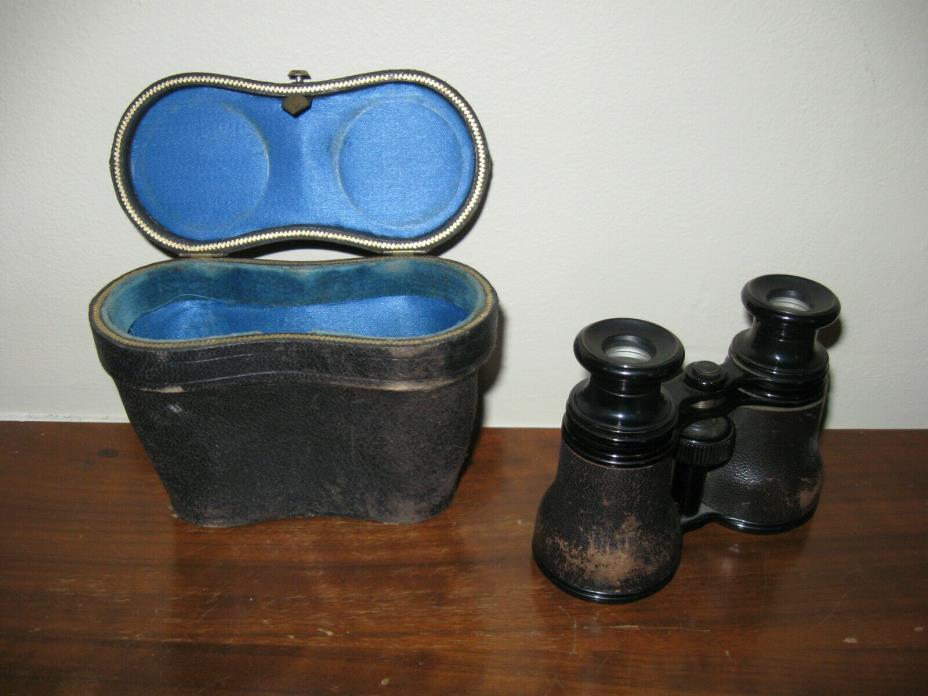 Vintage Leather Superior Working Binoculars, Opera Glasses with Case