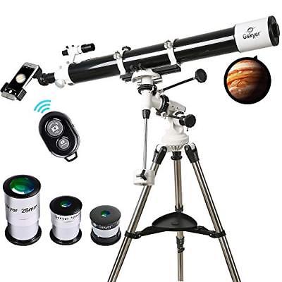 Telescope, 90mm Astronomy Refractor Telescopes with Smartphone Adapter & Blu