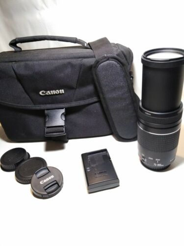Canon Zoom lens EF 75-300mm, Extra Caps,Canon charger And Canon Camera bag