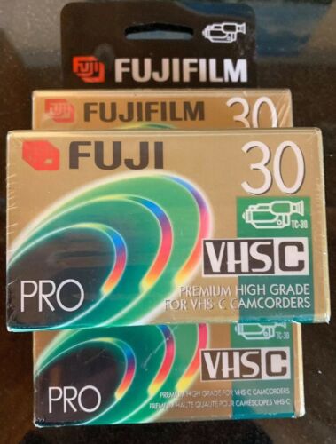 3 Fujifilm Pro VHS-C Camcorder Premium Video Cassette Tapes TC-30 New Sealed