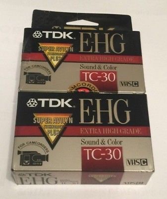 (2) New TDK E-HG TC-30 Extra High Grade VHS-C Camcorder Tape