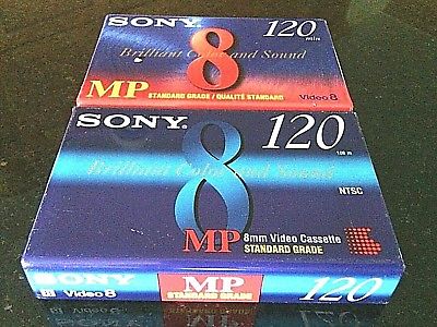 Sony Camcorder Blank Video Tapes 8mm MP 120 Pack 2 New Cassette Grade Sealed mp