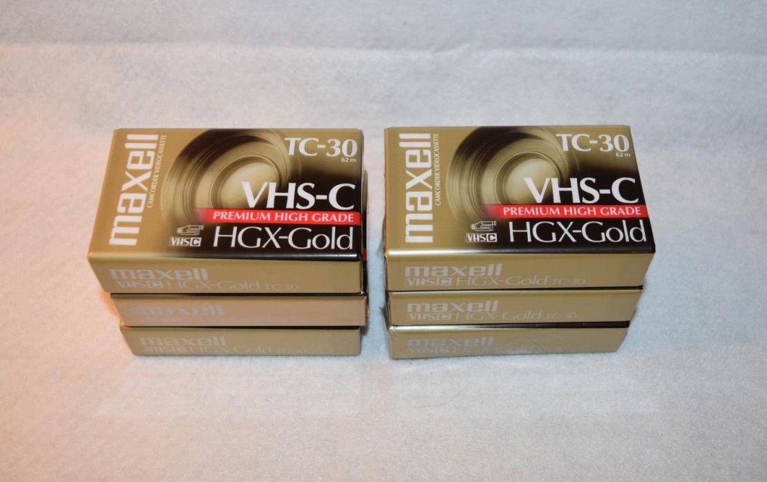 Maxell VHS-C Camcorder Video Tapes TC-30 HGX-Gold Premium Grade Lot of 6