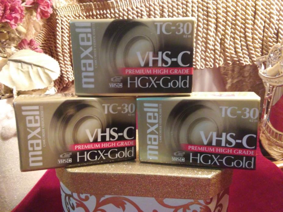 Maxell VHS-C HGX-Gold TC-30 Premium High Grade Sealed Tapes TC 30 New Lot of 3