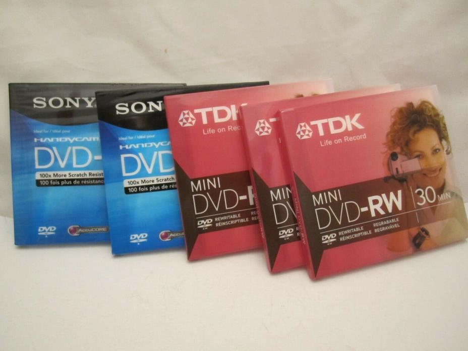 Handycam DVD+R Sony /  DVD-RW TDK Lot of 5 mixed Mini 8cm discs