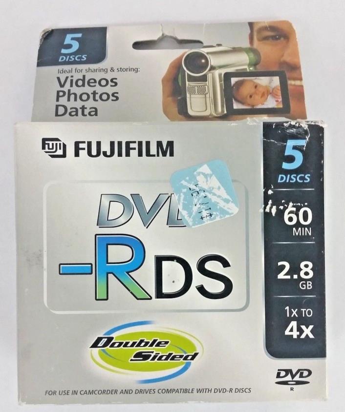 NIB Fujifilm DVD-R Double Sided Camcorders (5) Discs 2.8 GB 60 Min Recorders