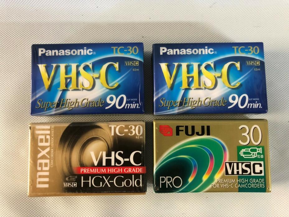 Lot of 4 New Sealed VHS-C TC-30 Camcorder Tapes Maxell Gold Panasonic Super High