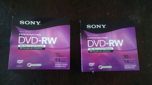 SONY Handycam 30 min 1.4GB Discs - DVD- RW  New & Sealed 2 Pack FREE SHIP