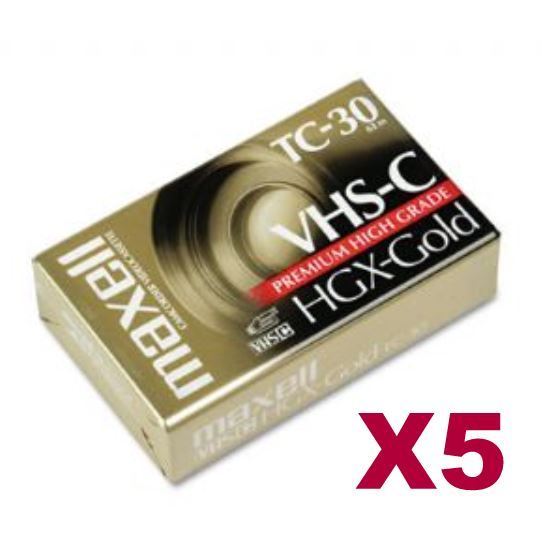 Lot Of 5 Maxell TC-30 VHS-C HGX-Gold Premium High Grade 62M