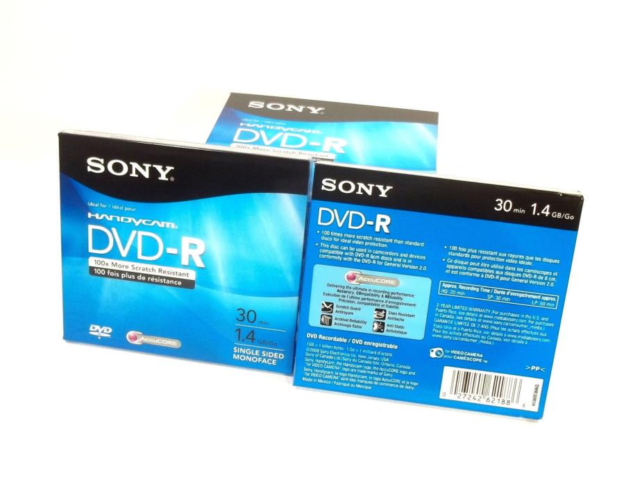 3 DVD-R Mini Disc Sony Handycam Camcorder  Single Sided 1.4GB 30 min New Sealed