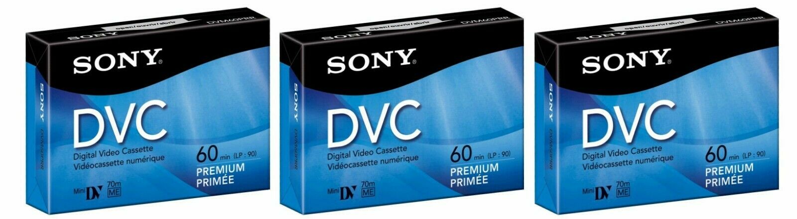 3 Sony DVC Premium Digital Video Cassette Tapes - 60 Minutes