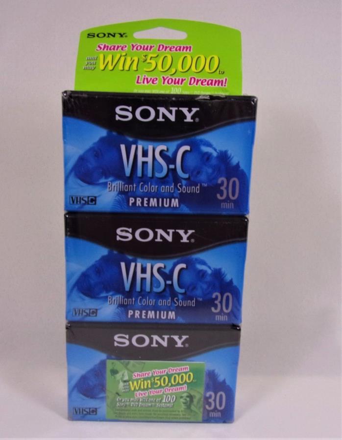 Sony TC-30VHGL VHS-C Premium Video Tapes 30 Min 3 pack New In Package