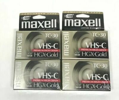 New Sealed LOT of 4 MAXELL VHS-C Camcorder Cassette TC-30 HGX-Gold Video Tapes