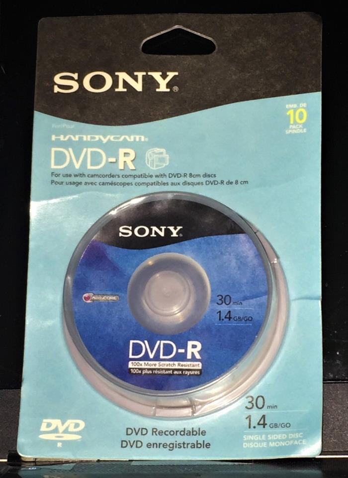 Sealed Sony Handycam DVD-R 30 min 1.4GB Single Sided 8cm 10PK Disk