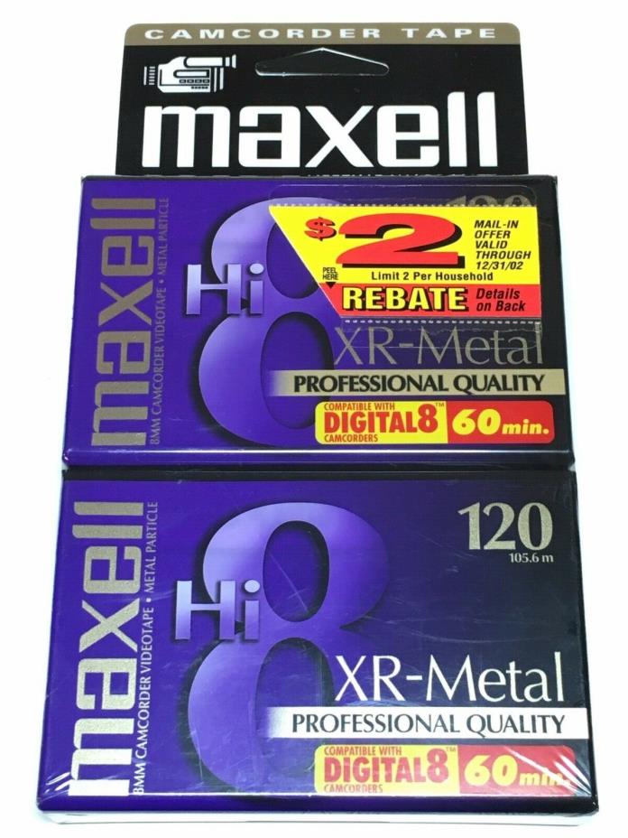 New Maxwell Hi8 8MM Camcorder Videotape 2 Pack XR-Metal Professional Quality NOS
