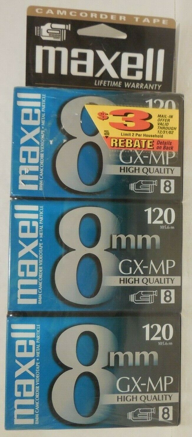 Maxell 8mm GX-MP 120 Minute High Quality Camcorder Videotape 3 Pack Sealed