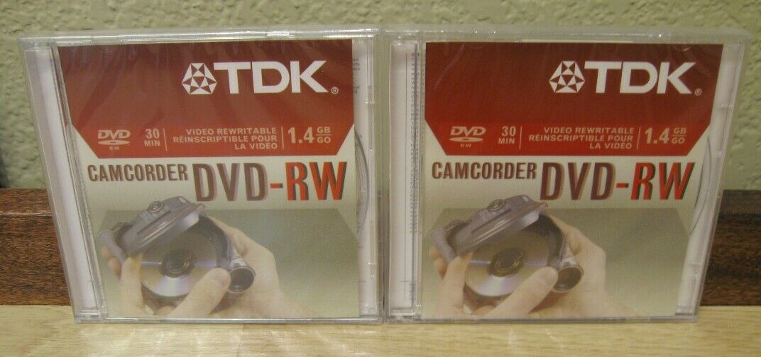 TDK Camcorder DVD-RW Disc 1.4 GB 30 Min. Video New Sealed Un-opened LOT of 2