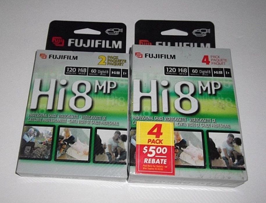 Lot of 6 Fujifilm Hi8 MP P6-120 Professional Grade Video Cassette 120 Mins NEW