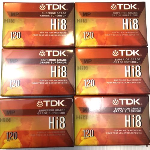 TDK New Sealed Hi8 Lot of 6 Camcorder Video Cassette Tapes MP 120 min NIP