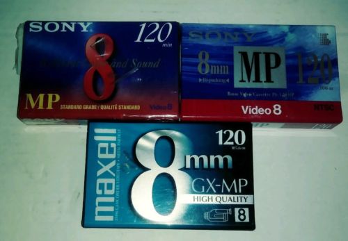 3 Sony Maxell 8mm Standard 120 Min Blank Video Cassette Tapes New