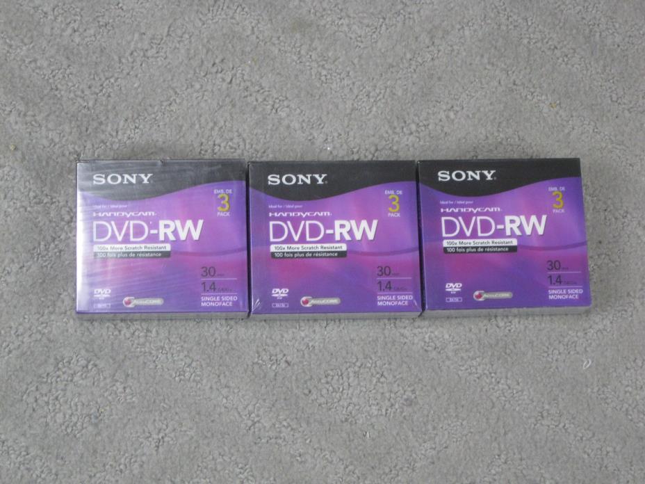 9 Sony Handycam DVD-RW 1.4 GB Rewritable Re-Recordable single sided