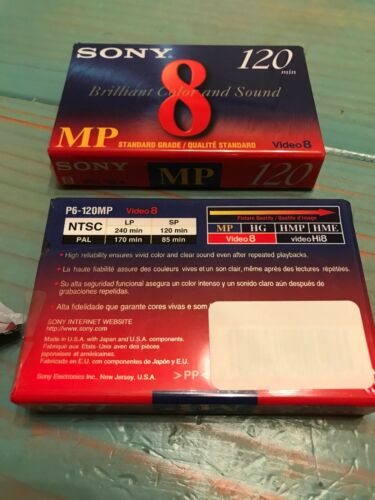 2 Pack Sony MP Video 8 Video Cassette Tapes 120 Minute New Standard Grade