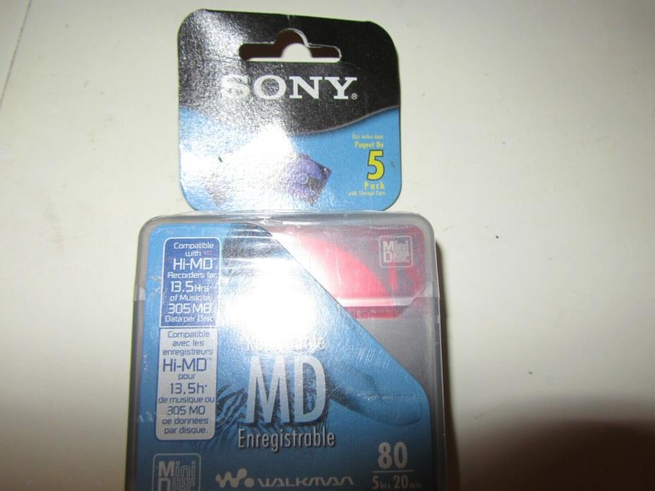SEALED! Sony 5 Pack of 5MDW80CL2 Recordable MD 80-min Mini Disc - Blank