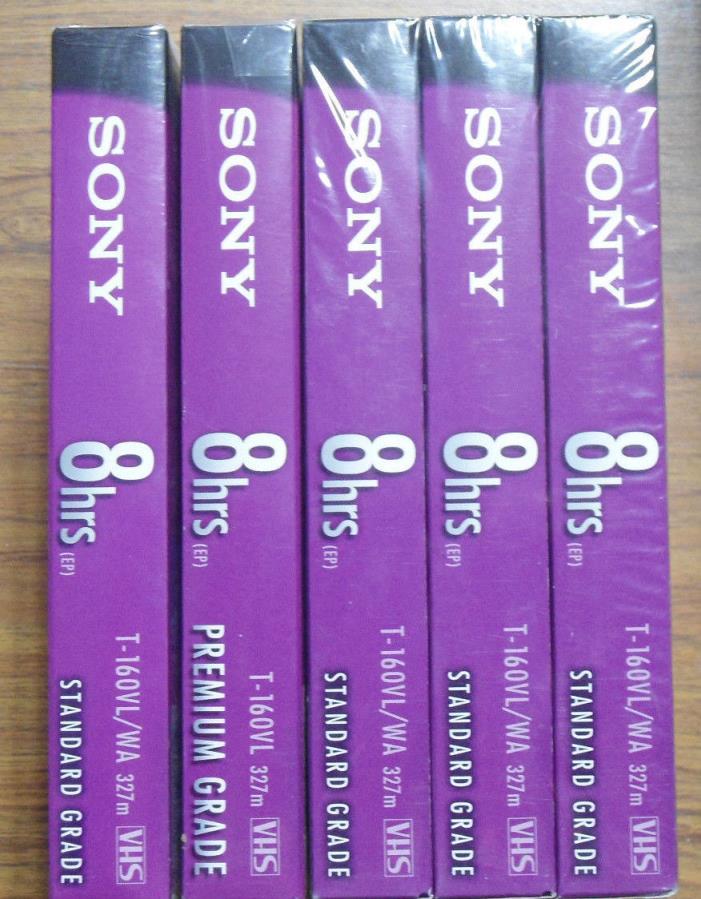 5 SONY 8HRS EP PREMIUM GRADE VHS T-160 CASSETTE-NEW IN PACKAGE