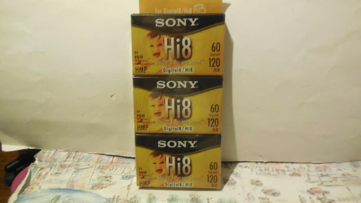 Sony Hi8 Blank Sealed 3 Pack Camcorder Video Cassette Tape Digital 8 HMP