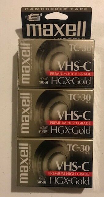 New Maxwell 3 Pack VHS C TC-30 HGX Gold Tapes Camcorder Video Cassette Premium