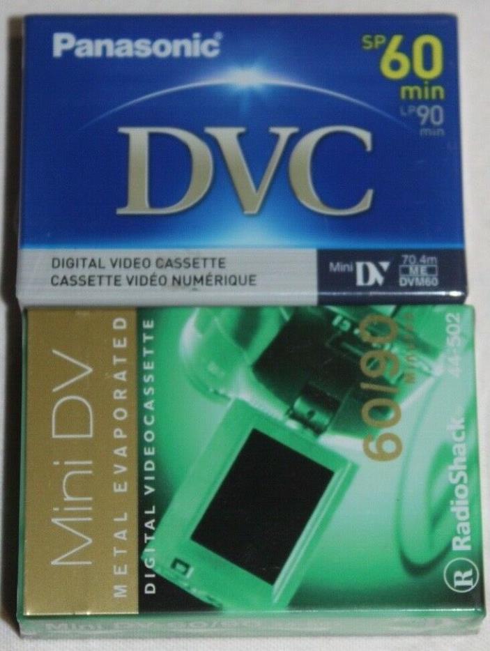 2 x Panasonic & Radio Shack DVC 60 Min (LP 90 Min) Cassette Tapes