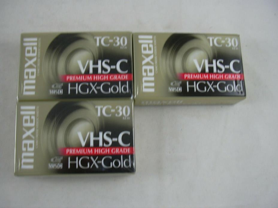 3 Maxell VHS-C TC-30 HGX-Gold Premium Video Tapes SEALED Made Japan Camcorder
