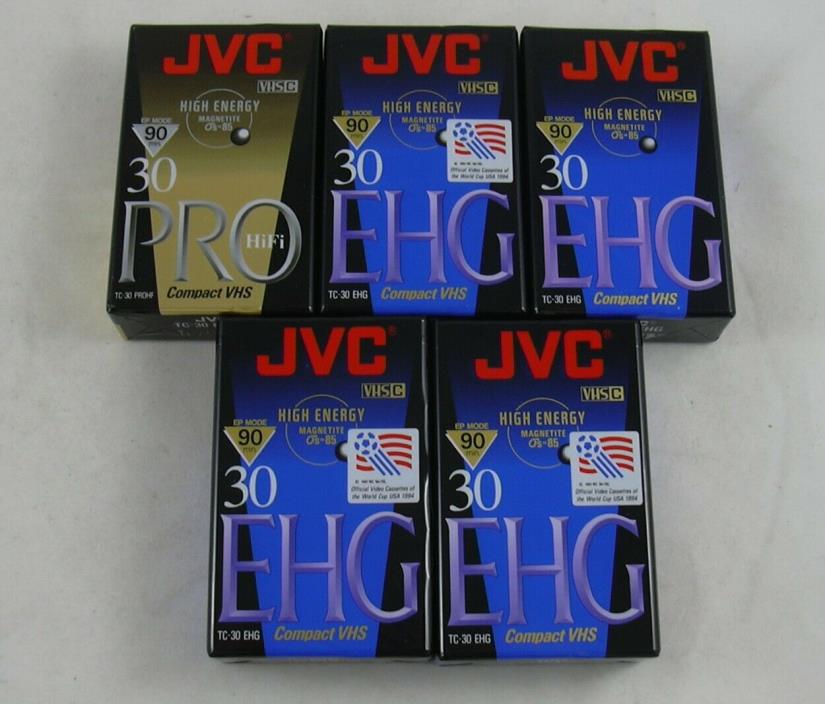 5 JVC VHS-C Video Tapes TC-30 EHG PRO-HF High Energy SEALED Made Japan Camcorder