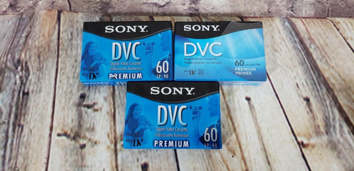 Lot of 3 Sony DVC MiniDV Digital Video Camcorder Cassette Premium Tapes 60 min