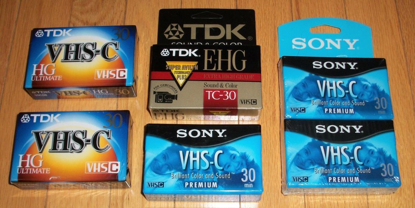 VHS-C Camcorder Tapes Lot (6) Sony TDK NEW Sealed NOS Blank Cassettes VHSC