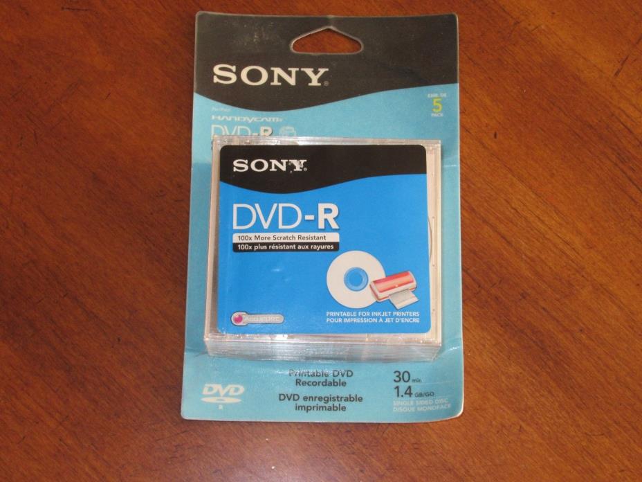 NEW Sony Handycam DVD-R Discs 30 min 1.4 GB 5 PACKS Handycam Camcorder Printable