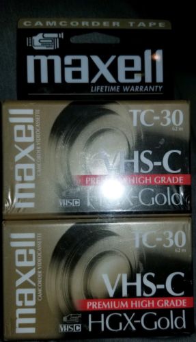 2 NEW Sealed Maxwell VHS-C HGX-Gold TC-30 Camcorder Tapes Premium High Grade