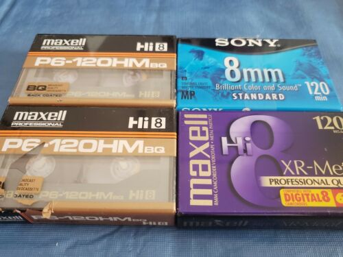 FOUR HI 8 VIDEO TAPES NEW MAXELL SONY