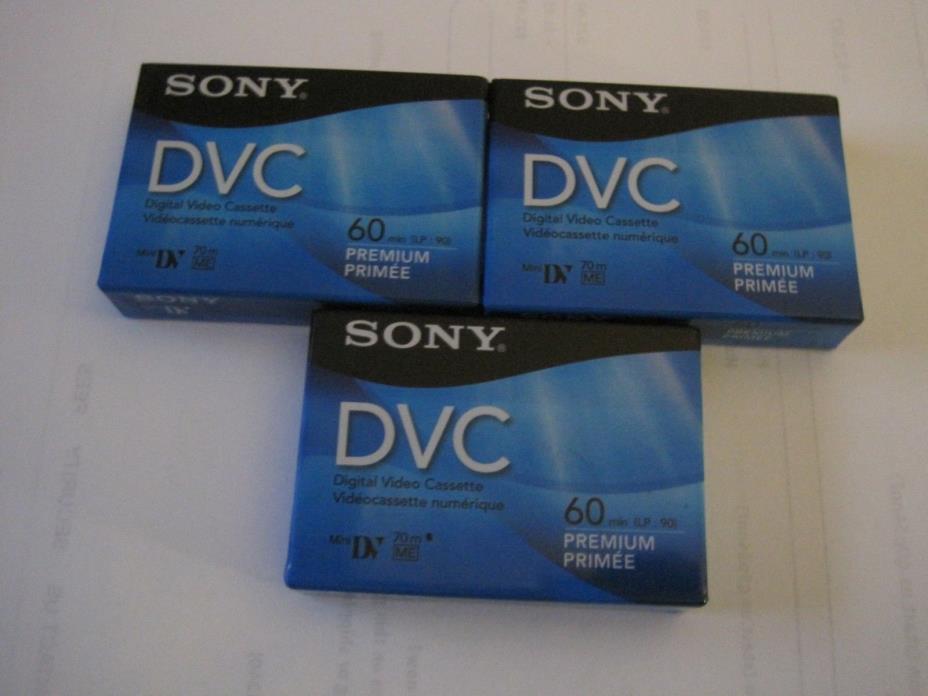 3 new in pack Sony DVC 60 Minute Premium tapes